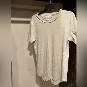 Zara Cream Short Sleeve Tee Classic Crew Neck